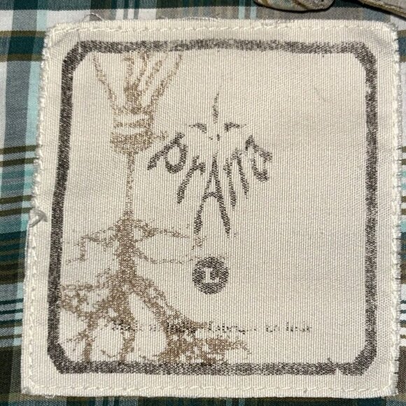 Prana Shirt Mens Large Green Brown Plaid Pearl Snap Short Sleeve Pockets Western - Picture 4 of 11